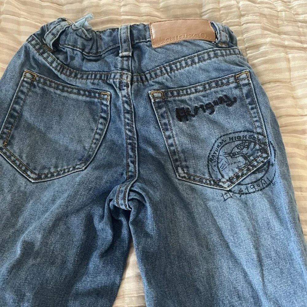 Boys Desigual Jeans sz 5/6‎ EU 110/116 Adjustable Waist Tiger Print Straight Leg